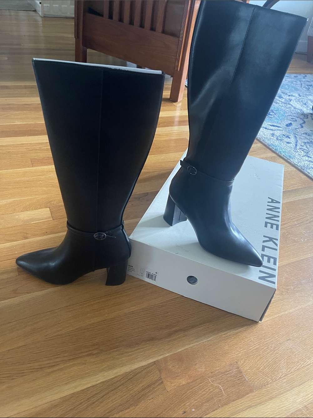 Anne Klein Black Tall Pointed-Toe Block Heel Boots. NWT